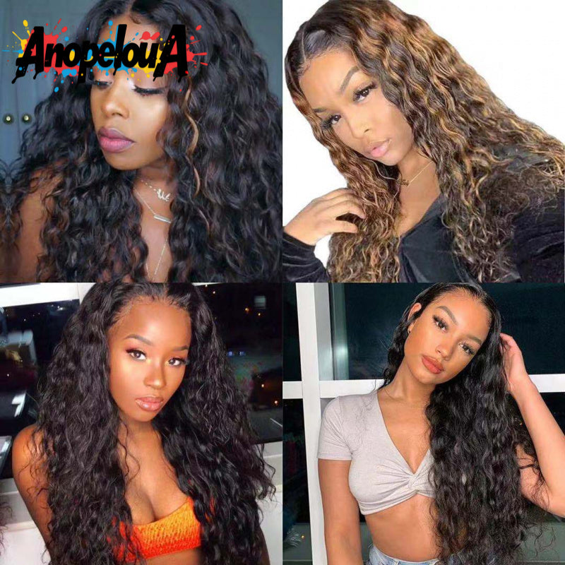 Anopeloua -Looking European\u002FAmerican Style Front Lace Wig for African Hair - Medium-Long Afro Curly\u002FKinky with High-Temperature Fiber, Front Lace Base for all Light Beige Tones & Hair Types ()