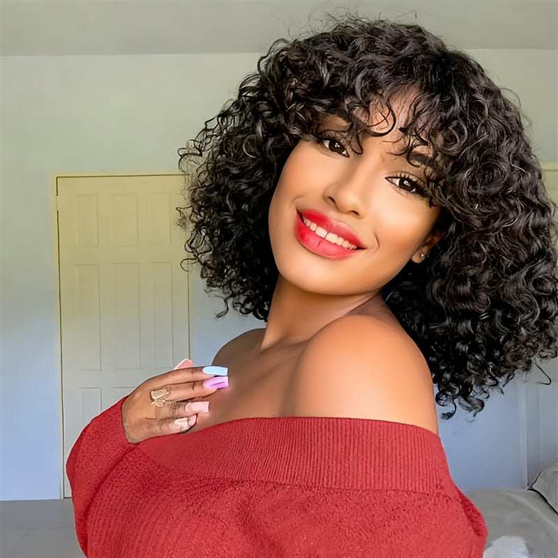 Jerry'S Beautiful Curly Short Pixie Bob Wig Made from Human Hair Features Bangs And Offers a Glueless, Natural Appearance. It'S Machine-Made for Both Men And Women, Comes in a Honey Water Wave Blonde Shade, And Is Ideal for All Light Skin Tones