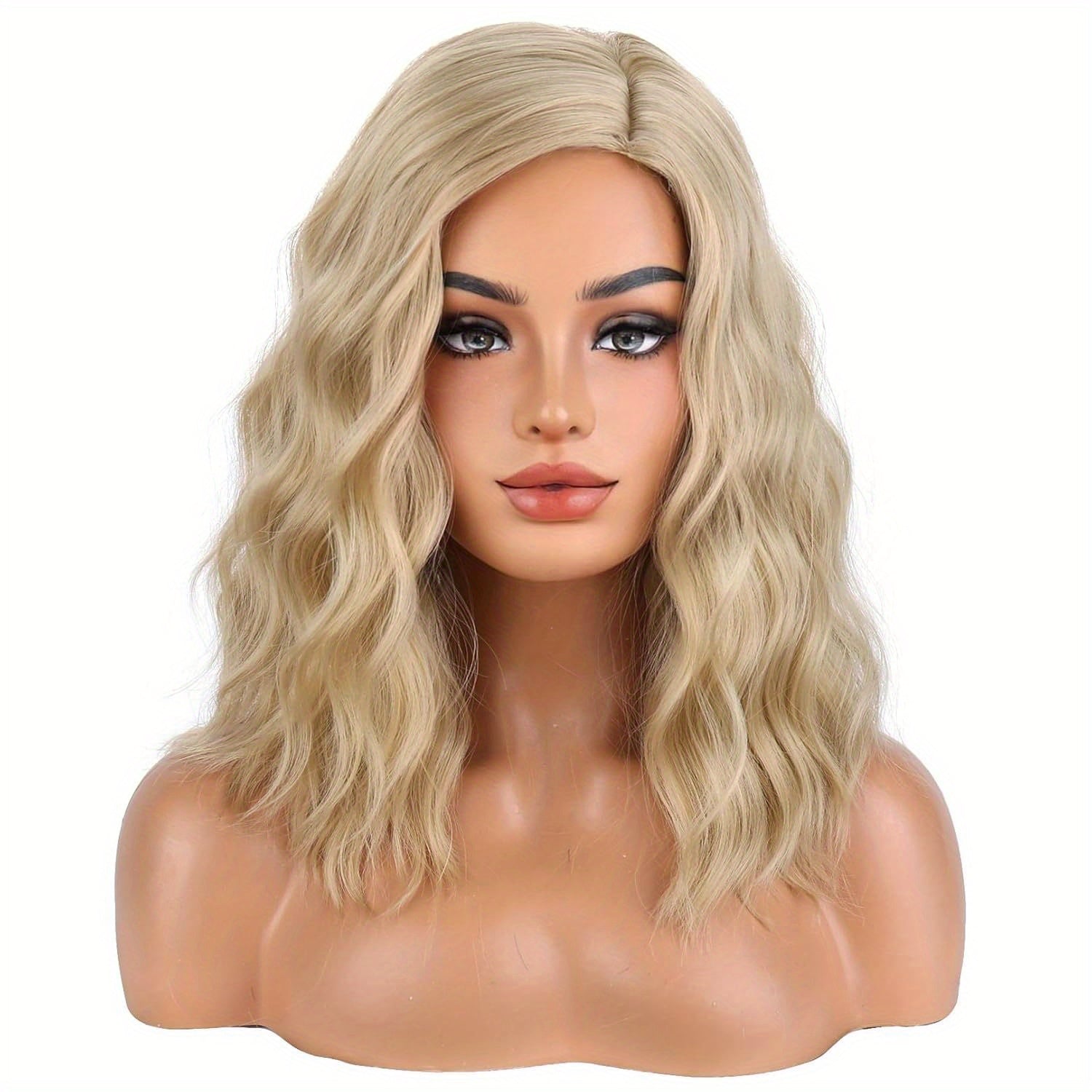 A Blonde Wig Designed for Women with Short Curls And a Wavy Wig Suitable for Girls with Shoulder-Length Hair, Made from Heat-Resistant Synthetic Fibers, Perfect for Cosplay Or Everyday Wear