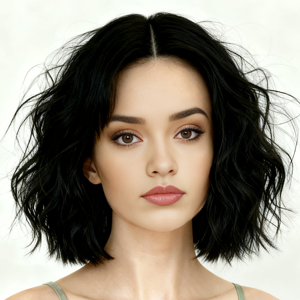 13 * 3.5 * 1 T-shaped Curly Wavy Black 16 Inch Medium Length Split Lace Front Wig, Suitable for Women's Natural Appearance, Synthetic Glue Free Heat-resistant Fashionable Soft Fiber Hair, Bob Lace Wig, Suitable for Daily Parties