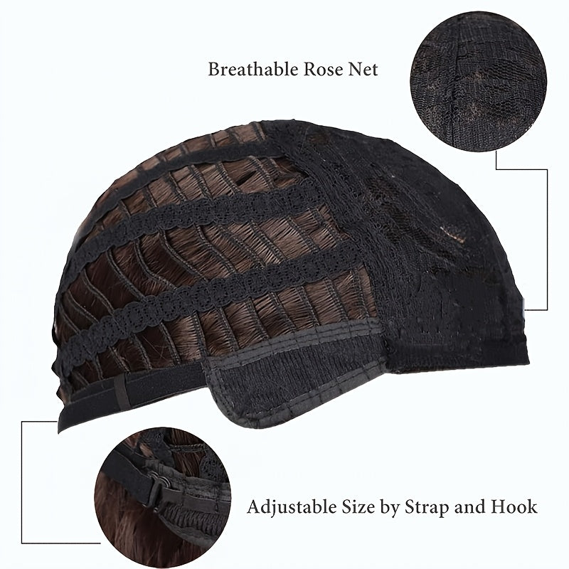 Short Curly Pixie Cut Wigs | Synthetic Straight Hair Wig with Bangs for Daily Party Cosplay Christmas, High Temperature Fiber, Rose Net with Fake Scalp