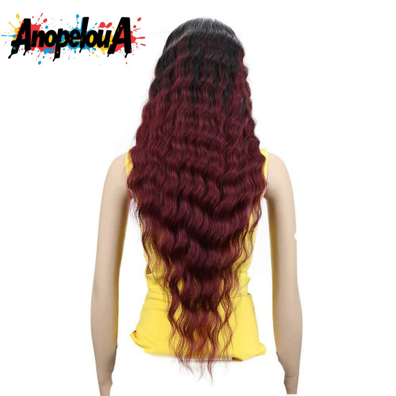 Anopeloua -Looking European\u002FAmerican Style Front Lace Wig for African Hair - Medium-Long Afro Curly\u002FKinky with High-Temperature Fiber, Front Lace Base for all Light Beige Tones & Hair Types ()