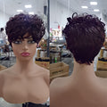 Short Curly Pixie Cut Wigs | Synthetic Straight Hair Wig with Bangs for Daily Party Cosplay Christmas, High Temperature Fiber, Rose Net with Fake Scalp