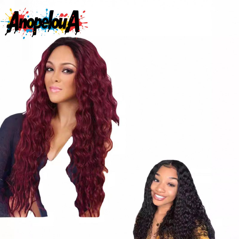 Anopeloua -Looking European\u002FAmerican Style Front Lace Wig for African Hair - Medium-Long Afro Curly\u002FKinky with High-Temperature Fiber, Front Lace Base for all Light Beige Tones & Hair Types ()