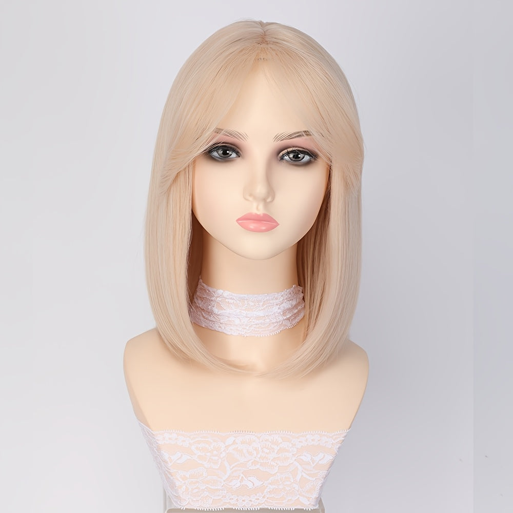 12-inch Straight Bobo Haircut Synthetic Wig | Rose Net with Fake Scalp, High Temperature Fiber, Suitable for Daily and Festive Wear