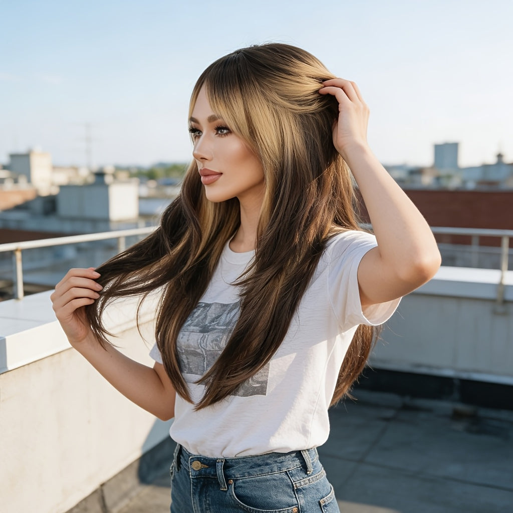 'S Popular 26-Inch Gradient Golden-Brown Long Curly Wig for Women Features a Rose Net And Is a Glue-Free Wig Cap, Perfect for Daily Outings, Music Festivals, Valentine'S Day, Weddings