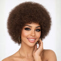 Unisex Afro Wig for Women and Men | Looking Afro Curly Wig with Bangs, Short Bouncy Afro Puff, Synthetic Low Temperature Fiber, Rose Net Cap, Suitable for Daily Party and Festival Use, Mix Brown