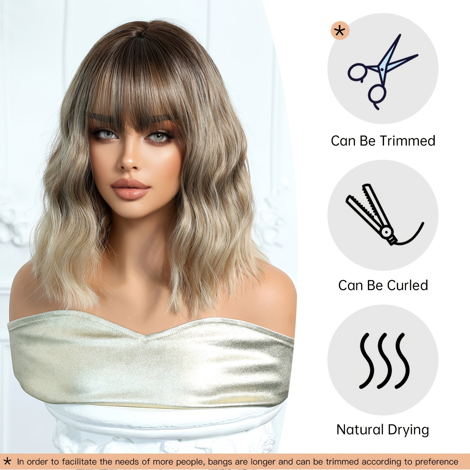 12-inch Women's Black-brown-platinum Gradient Collarbone Egg Roll -curl Synthetic High-temperature Fiber Full Head Wig, Playful and Sweet-cool Style Suitable for Work, School, Dinner Parties, Cosplay, Music Festivals, Etc