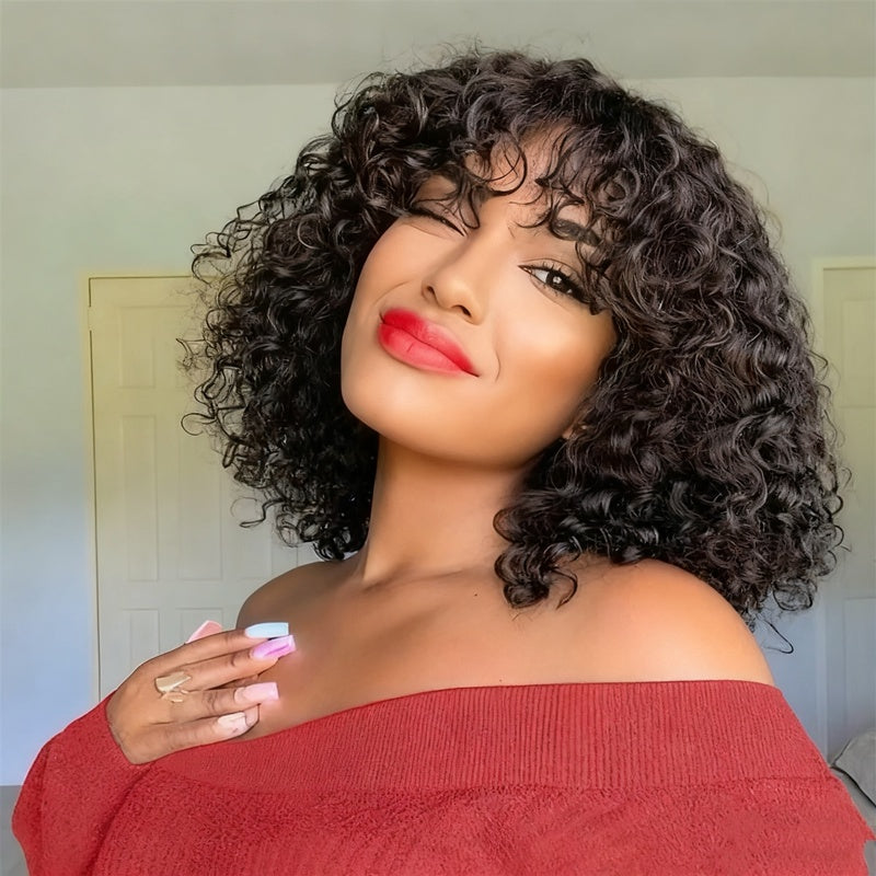 Jerry'S Beautiful Curly Short Pixie Bob Wig Made from Human Hair Features Bangs And Offers a Glueless, Natural Appearance. It'S Machine-Made for Both Men And Women, Comes in a Honey Water Wave Blonde Shade, And Is Ideal for All Light Skin Tones