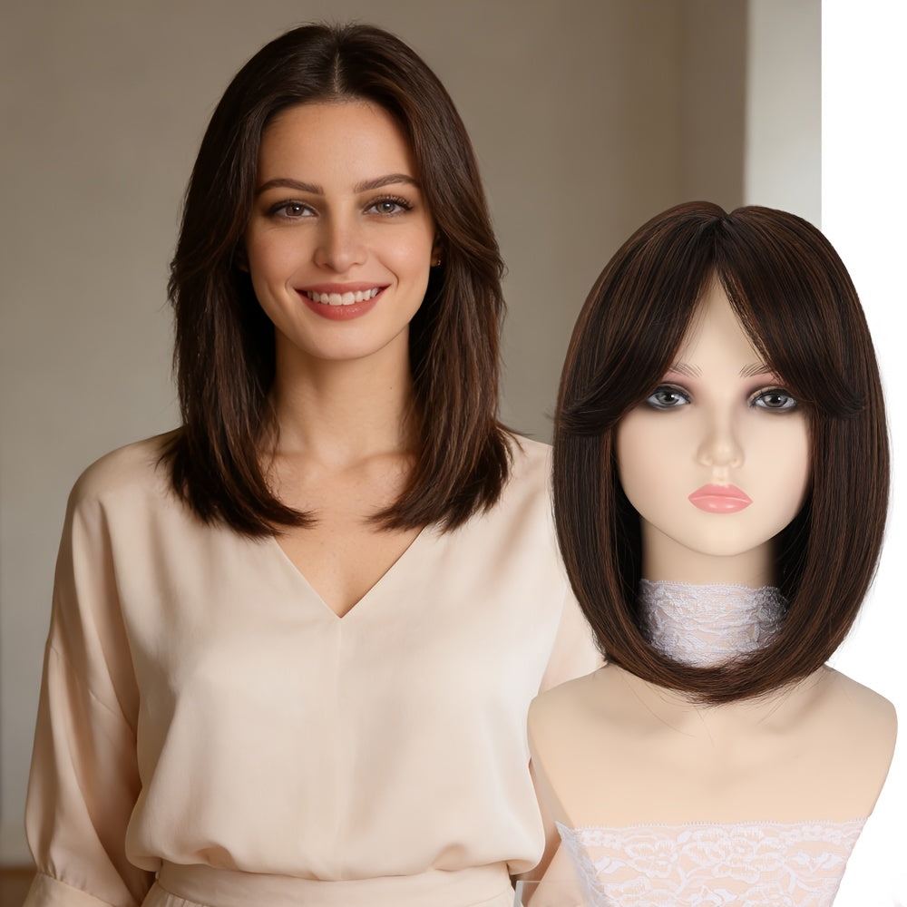 12-inch Straight Bobo Haircut Synthetic Wig | Rose Net with Fake Scalp, High Temperature Fiber, Suitable for Daily and Festive Wear