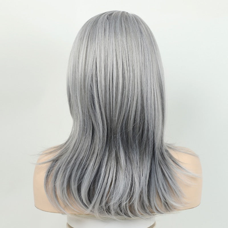 Fashionable Synthetic Gray Wig | Middle Part Long Wavy Hair with Side Bangs, Heat Resistant Fiber, No Lace, Ideal for Party and Daily Wear