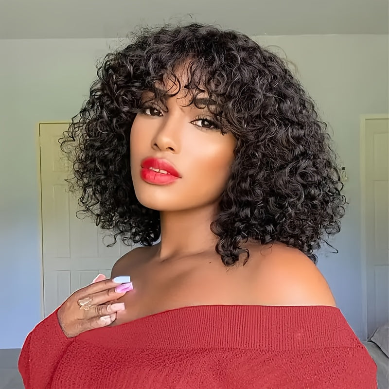 Jerry'S Beautiful Curly Short Pixie Bob Wig Made from Human Hair Features Bangs And Offers a Glueless, Natural Appearance. It'S Machine-Made for Both Men And Women, Comes in a Honey Water Wave Blonde Shade, And Is Ideal for All Light Skin Tones