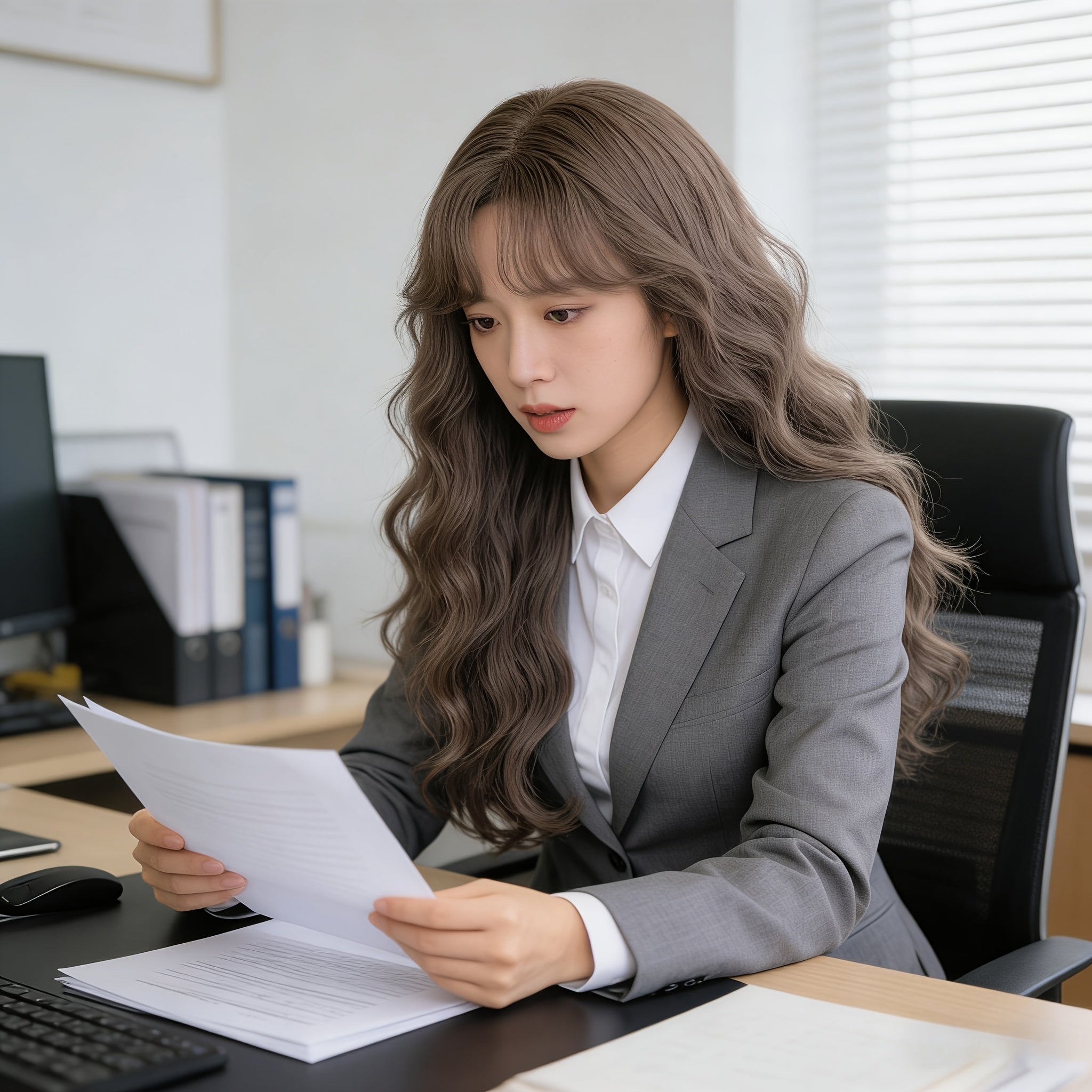 Golden MEMORIES Women's \u002FKorean Style Long Wavy Wig with Bangs - 26 Inch Water Curly Hair Suitable for Asian Hair Types, Daily Use, Cosplay & Party Wig, for Bangs Adjustment