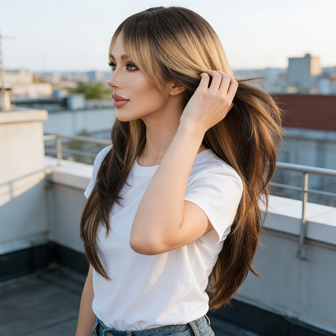 'S Popular 26-Inch Gradient Golden-Brown Long Curly Wig for Women Features a Rose Net And Is a Glue-Free Wig Cap, Perfect for Daily Outings, Music Festivals, Valentine'S Day, Weddings