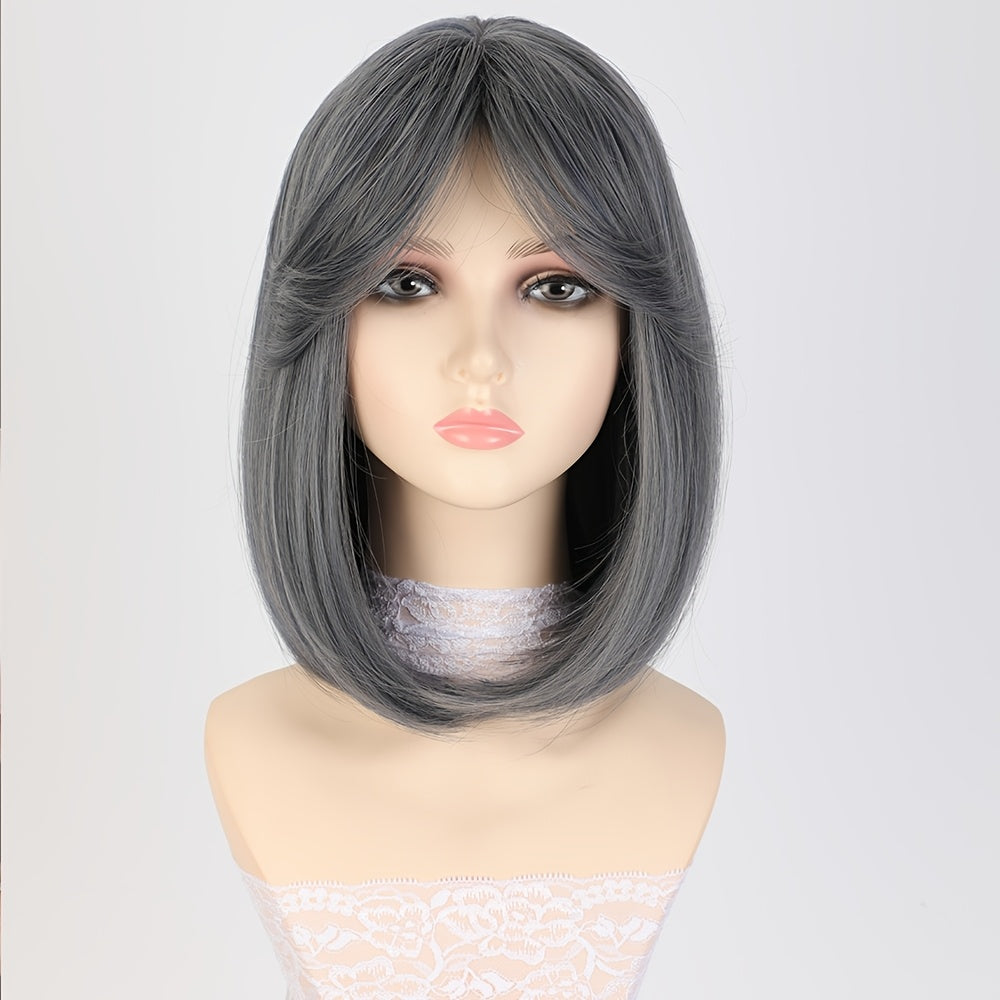 12-inch Straight Bobo Haircut Synthetic Wig | Rose Net with Fake Scalp, High Temperature Fiber, Suitable for Daily and Festive Wear