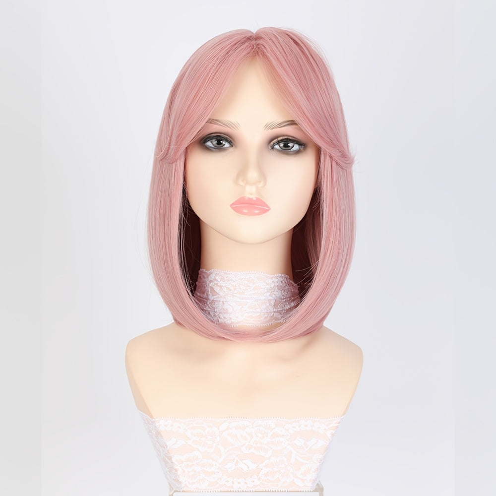 12-inch Straight Bobo Haircut Synthetic Wig | Rose Net with Fake Scalp, High Temperature Fiber, Suitable for Daily and Festive Wear