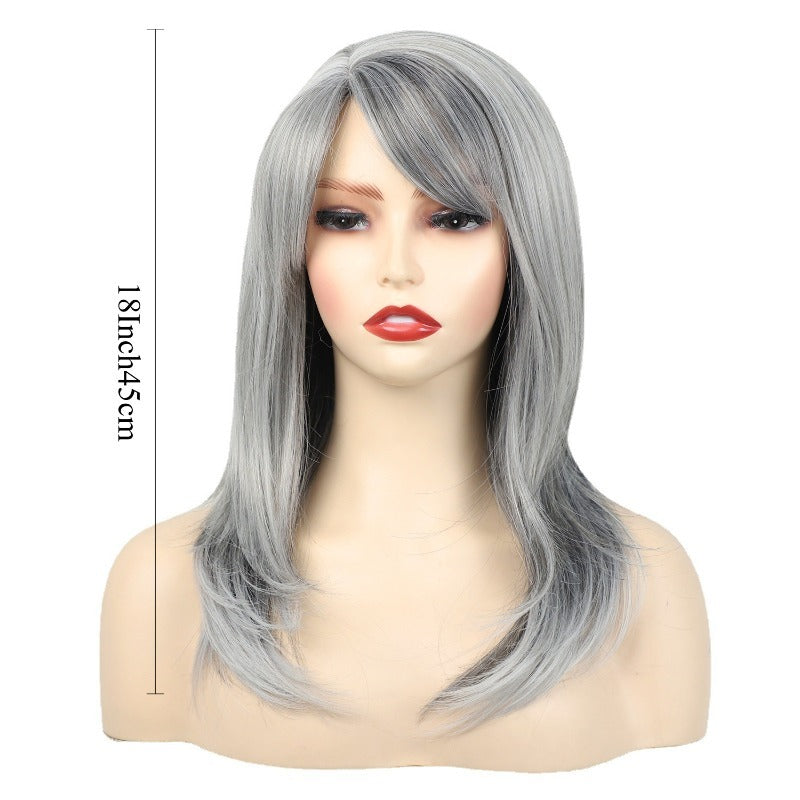Fashionable Synthetic Gray Wig | Middle Part Long Wavy Hair with Side Bangs, Heat Resistant Fiber, No Lace, Ideal for Party and Daily Wear