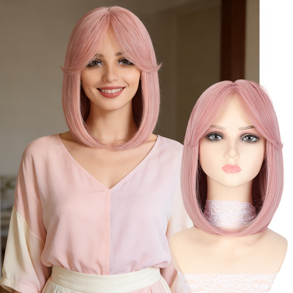 12-inch Straight Bobo Haircut Synthetic Wig | Rose Net with Fake Scalp, High Temperature Fiber, Suitable for Daily and Festive Wear