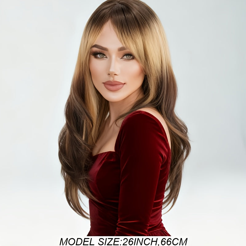 'S Popular 26-Inch Gradient Golden-Brown Long Curly Wig for Women Features a Rose Net And Is a Glue-Free Wig Cap, Perfect for Daily Outings, Music Festivals, Valentine'S Day, Weddings