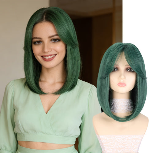 12-inch Straight Bobo Haircut Synthetic Wig | Rose Net with Fake Scalp, High Temperature Fiber, Suitable for Daily and Festive Wear