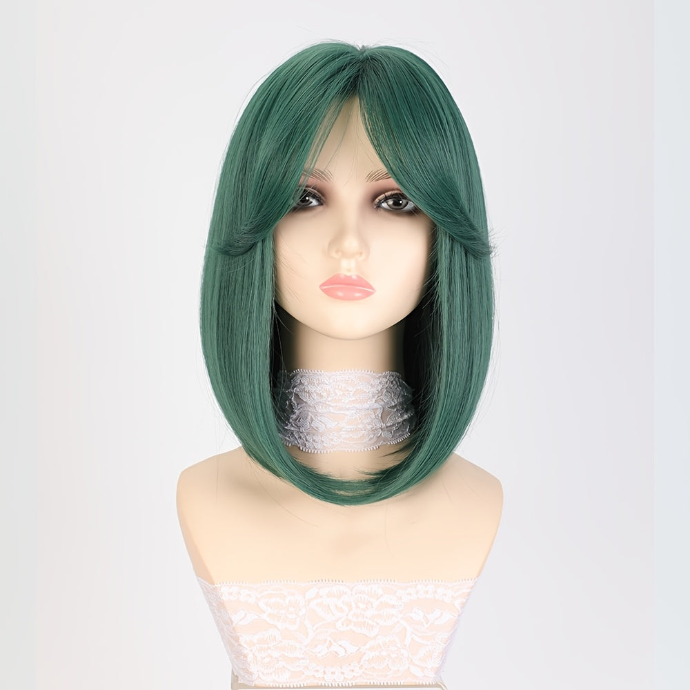 12-inch Straight Bobo Haircut Synthetic Wig | Rose Net with Fake Scalp, High Temperature Fiber, Suitable for Daily and Festive Wear