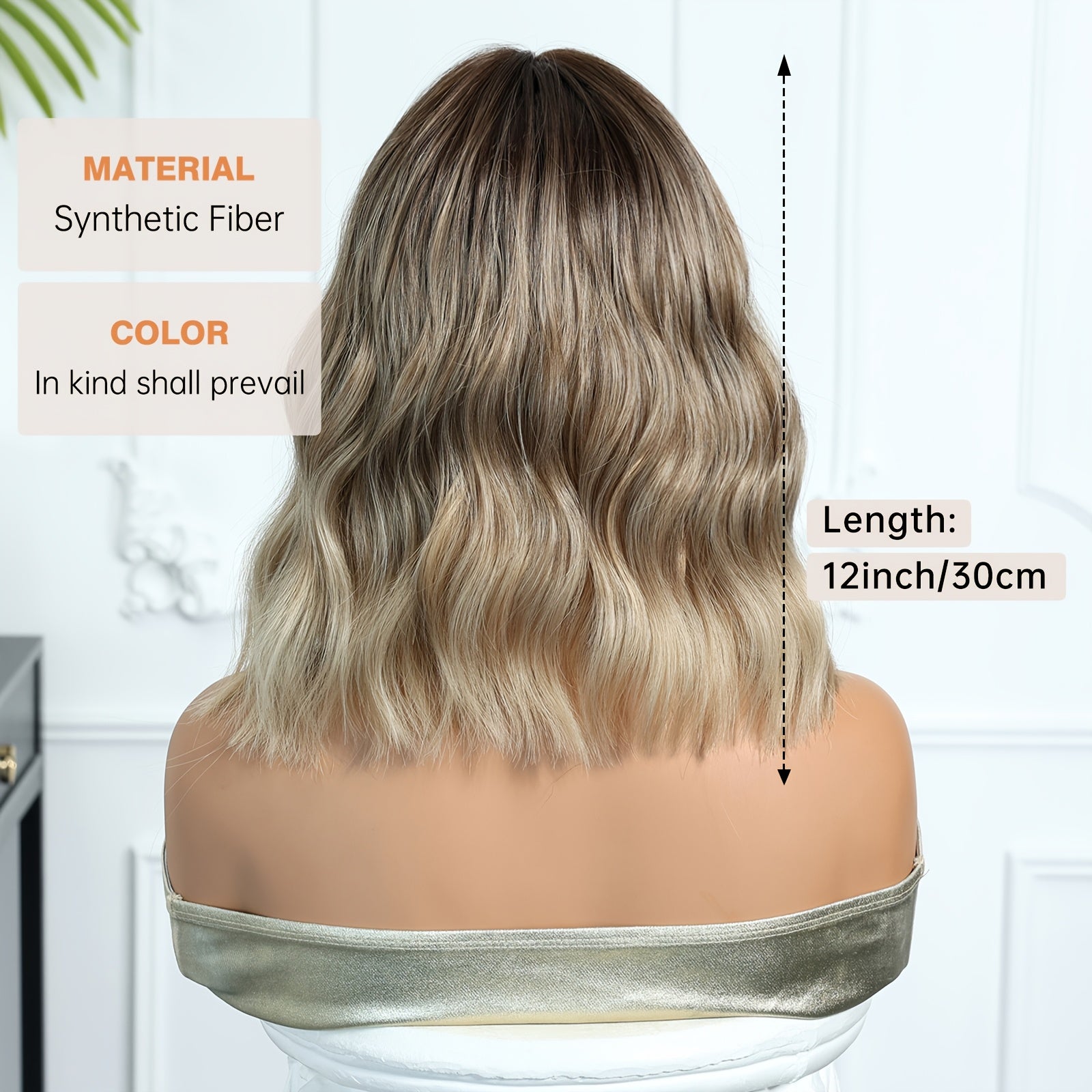 12-inch Women's Black-brown-platinum Gradient Collarbone Egg Roll -curl Synthetic High-temperature Fiber Full Head Wig, Playful and Sweet-cool Style Suitable for Work, School, Dinner Parties, Cosplay, Music Festivals, Etc