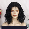 13 * 3.5 * 1 T-shaped Curly Wavy Black 16 Inch Medium Length Split Lace Front Wig, Suitable for Women's Natural Appearance, Synthetic Glue Free Heat-resistant Fashionable Soft Fiber Hair, Bob Lace Wig, Suitable for Daily Parties