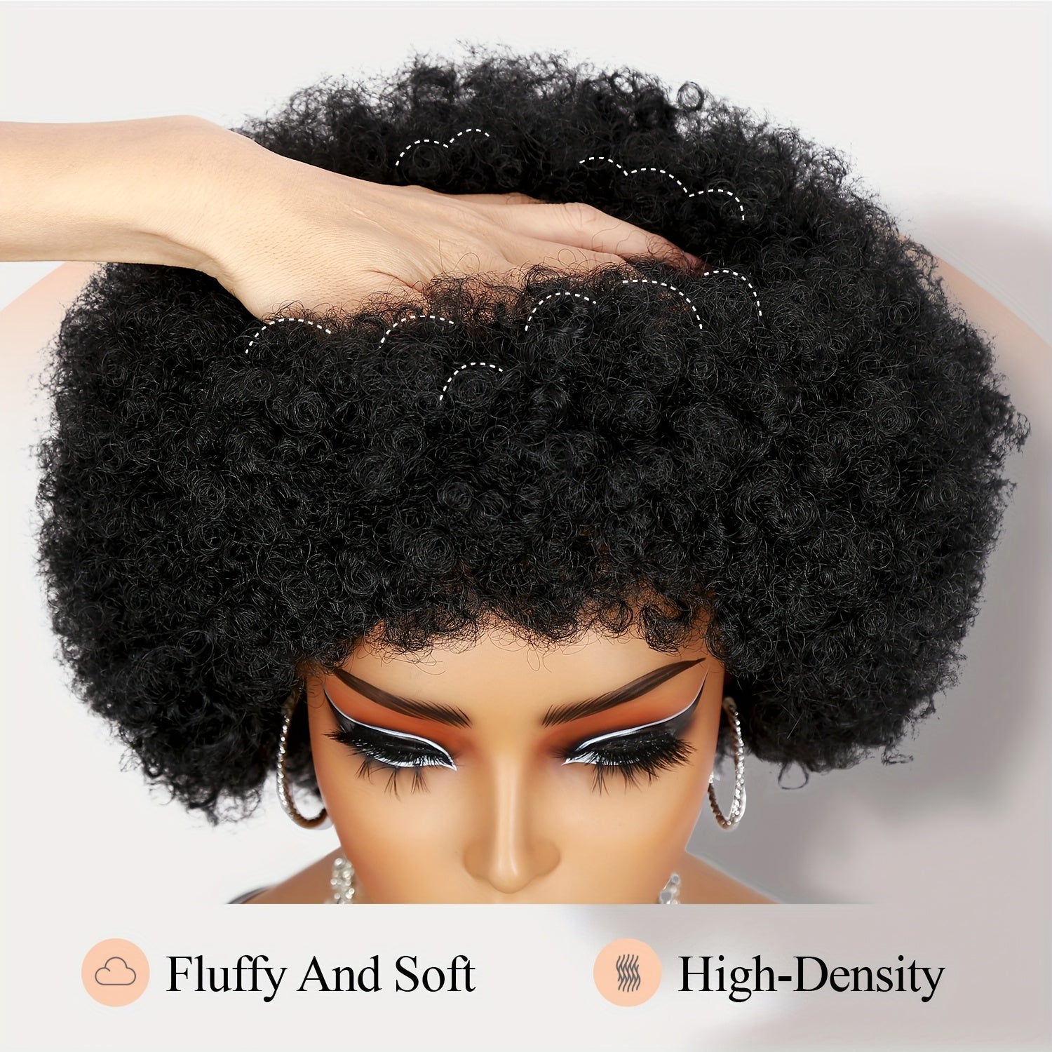 Unisex Afro Wig for Women and Men | Looking Afro Curly Wig with Bangs, Short Bouncy Afro Puff, Synthetic Low Temperature Fiber, Rose Net Cap, Suitable for Daily Party and Festival Use, Mix Brown