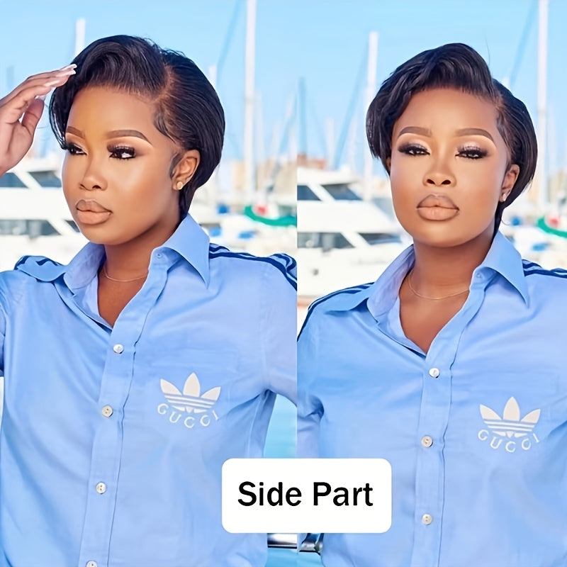 European-style Short Black Wigs for Women | Stylish and Masculine with Curly Wave, High Temperature Fiber Material, Buckle Net