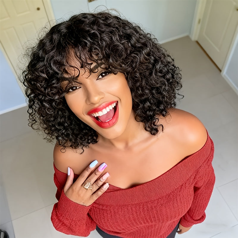 Jerry'S Beautiful Curly Short Pixie Bob Wig Made from Human Hair Features Bangs And Offers a Glueless, Natural Appearance. It'S Machine-Made for Both Men And Women, Comes in a Honey Water Wave Blonde Shade, And Is Ideal for All Light Skin Tones