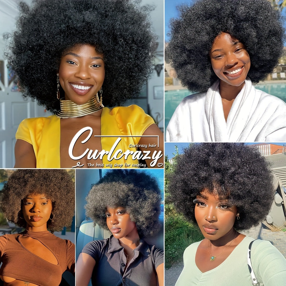 Unisex Afro Wig for Women and Men | Looking Afro Curly Wig with Bangs, Short Bouncy Afro Puff, Synthetic Low Temperature Fiber, Rose Net Cap, Suitable for Daily Party and Festival Use, Mix Brown