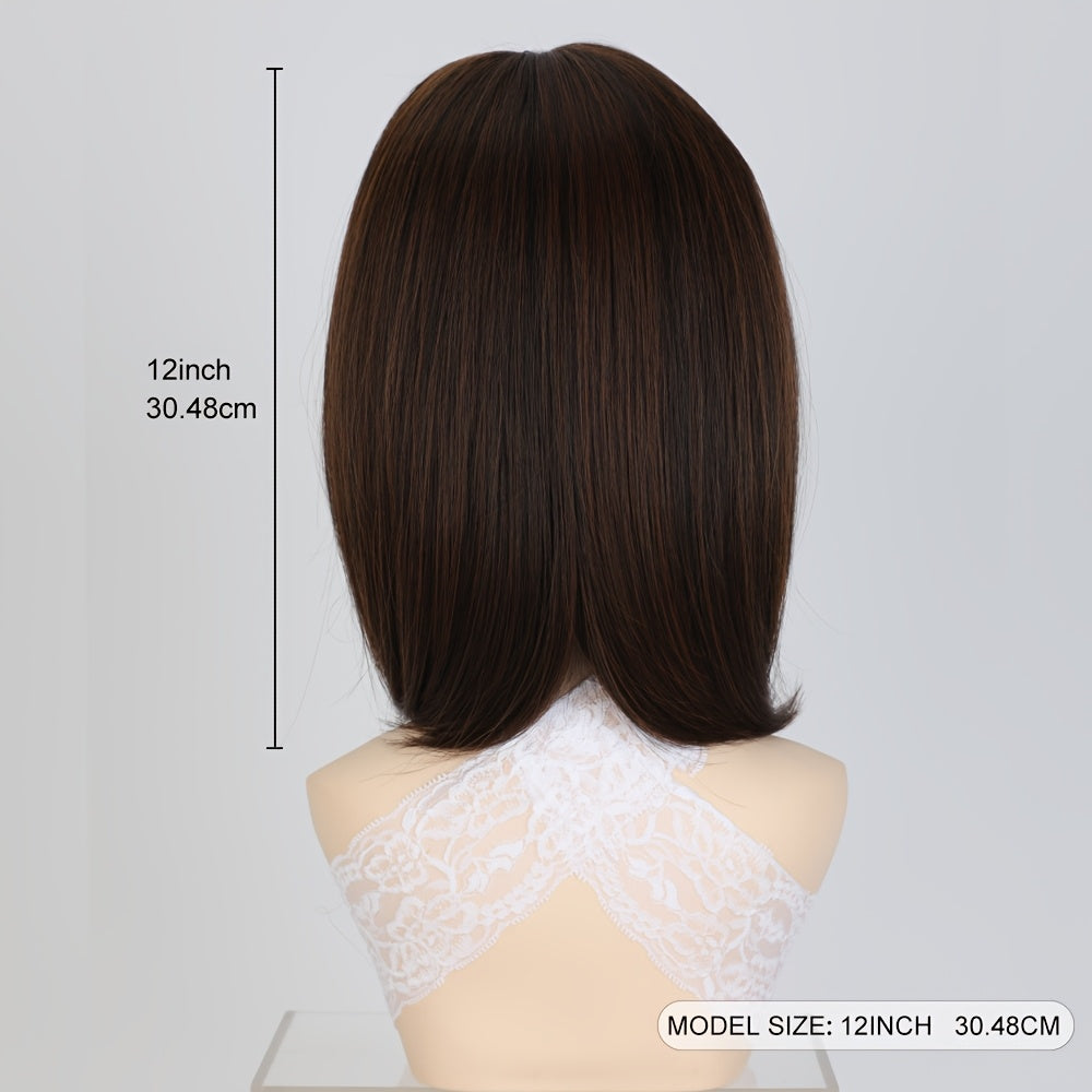 12-inch Straight Bobo Haircut Synthetic Wig | Rose Net with Fake Scalp, High Temperature Fiber, Suitable for Daily and Festive Wear
