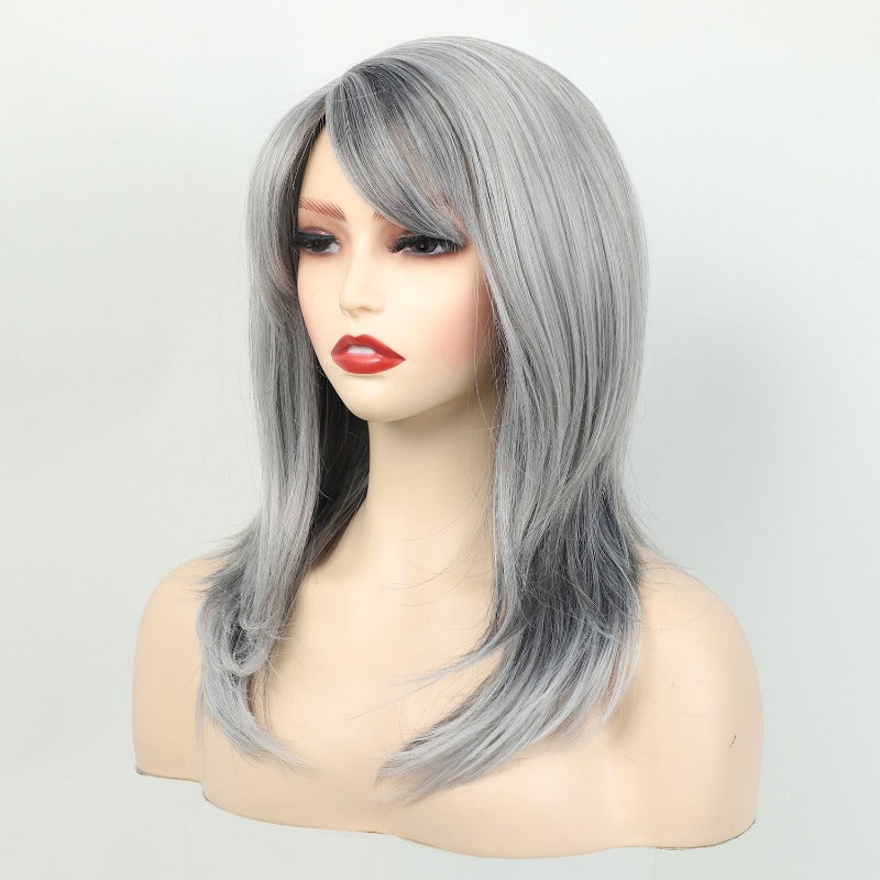 Fashionable Synthetic Gray Wig | Middle Part Long Wavy Hair with Side Bangs, Heat Resistant Fiber, No Lace, Ideal for Party and Daily Wear