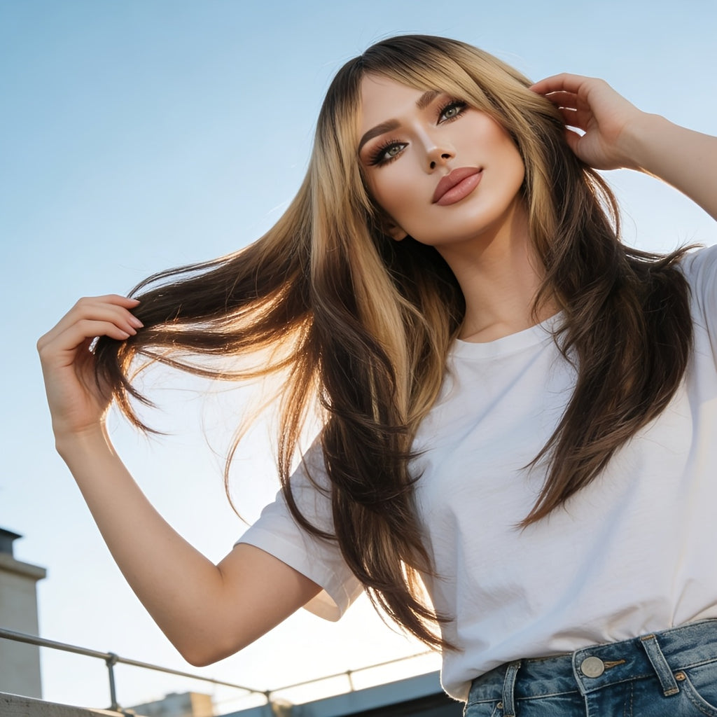'S Popular 26-Inch Gradient Golden-Brown Long Curly Wig for Women Features a Rose Net And Is a Glue-Free Wig Cap, Perfect for Daily Outings, Music Festivals, Valentine'S Day, Weddings