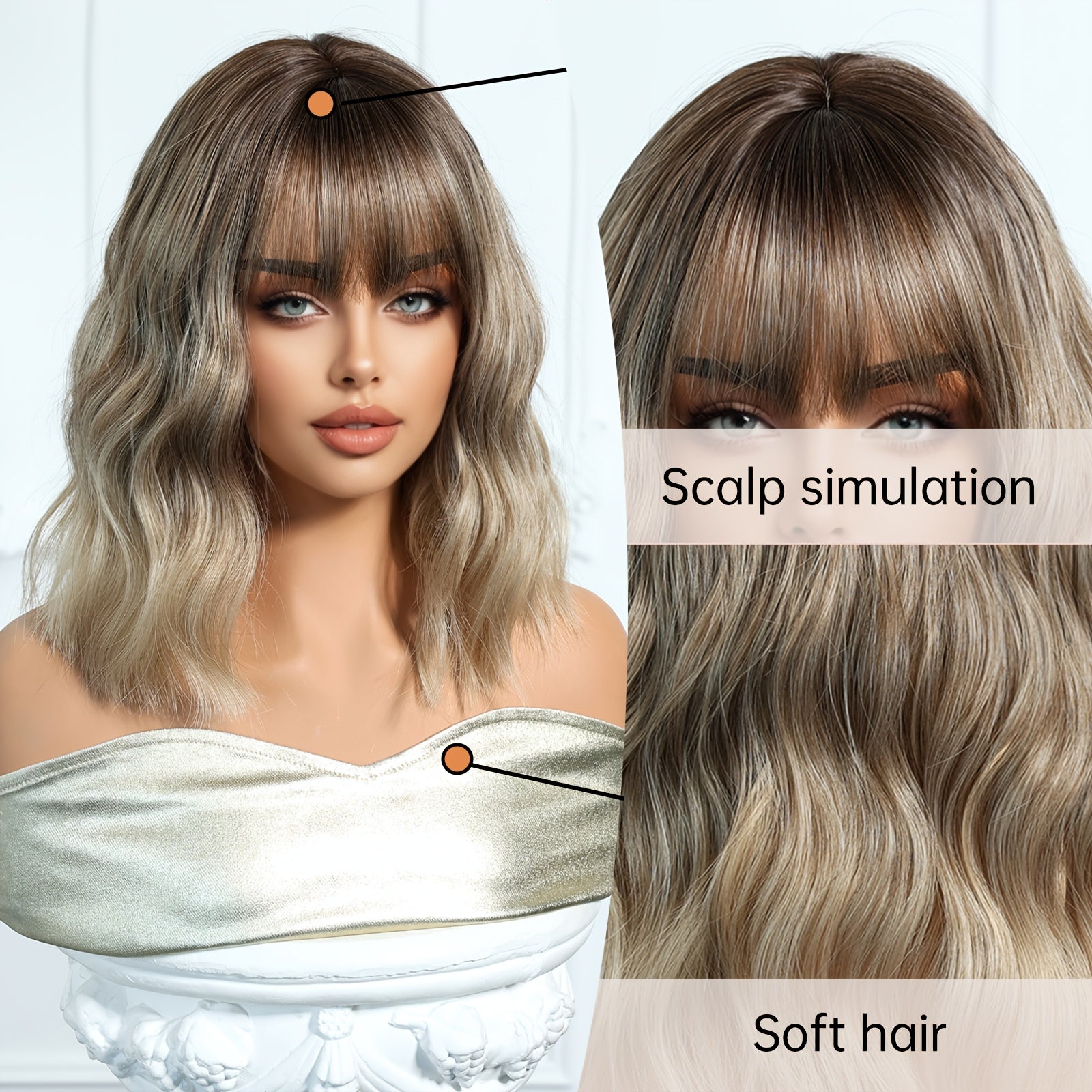 12-inch Women's Black-brown-platinum Gradient Collarbone Egg Roll -curl Synthetic High-temperature Fiber Full Head Wig, Playful and Sweet-cool Style Suitable for Work, School, Dinner Parties, Cosplay, Music Festivals, Etc