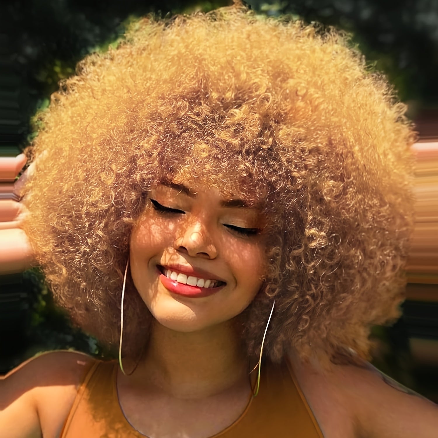 Unisex Afro Wig for Women and Men | Looking Afro Curly Wig with Bangs, Short Bouncy Afro Puff, Synthetic Low Temperature Fiber, Rose Net Cap, Suitable for Daily Party and Festival Use, Mix Brown