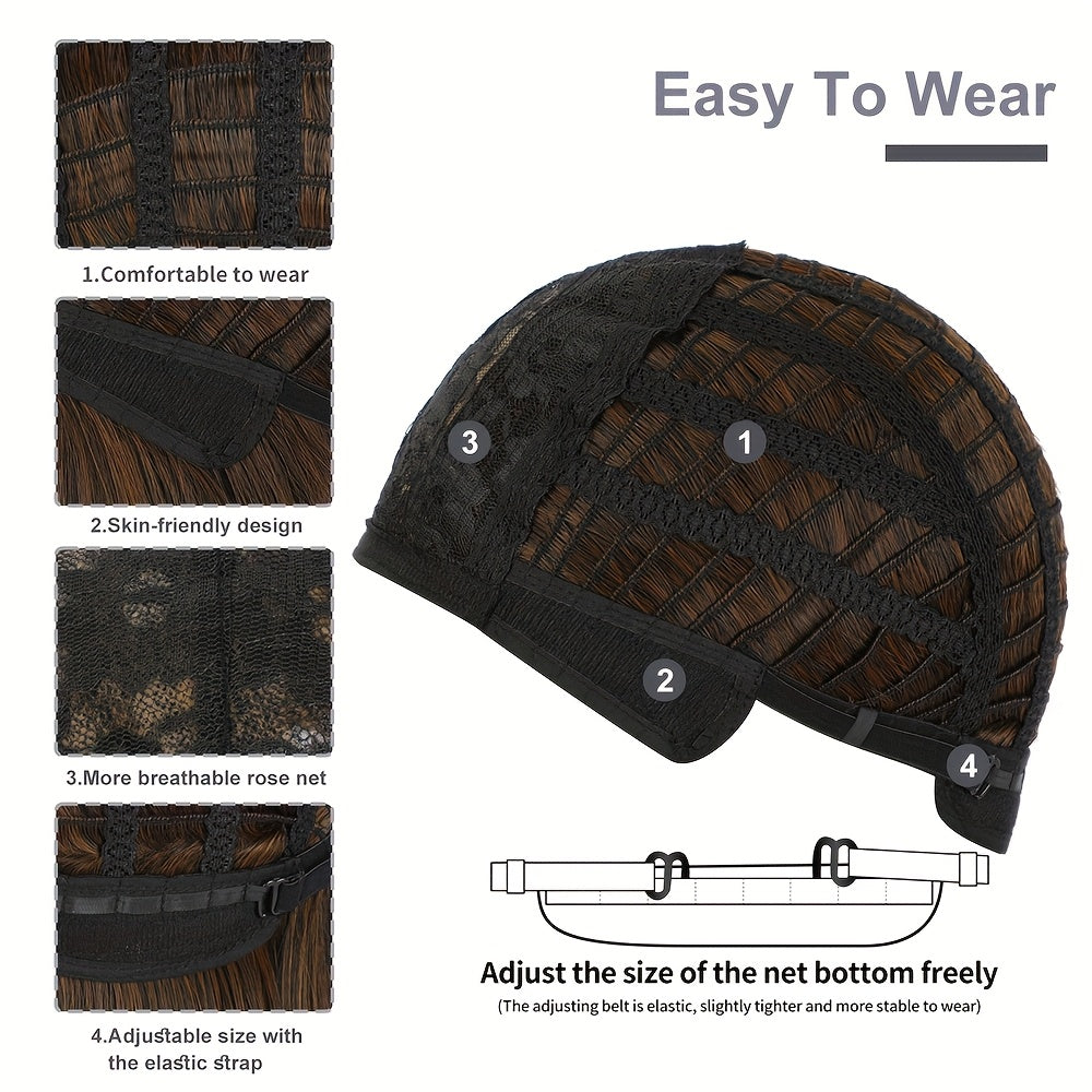 12-inch Straight Bobo Haircut Synthetic Wig | Rose Net with Fake Scalp, High Temperature Fiber, Suitable for Daily and Festive Wear